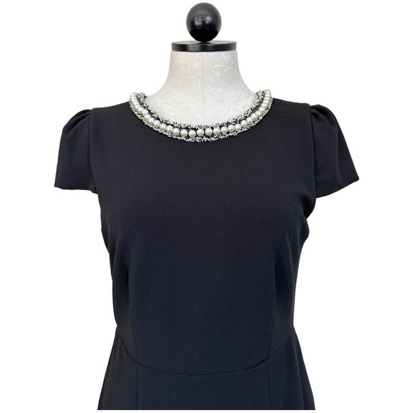 Betsey Johnson Black Dress Pearl Fringe Collar Black Cap Sleeve Ruffle Hem Sz 8 - Picture 5 of 16